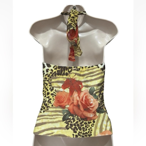 St. John Sport Halter Top Multi Floral Leopard Print Lined Bust Tie Back Sz P XS - Picture 3 of 7